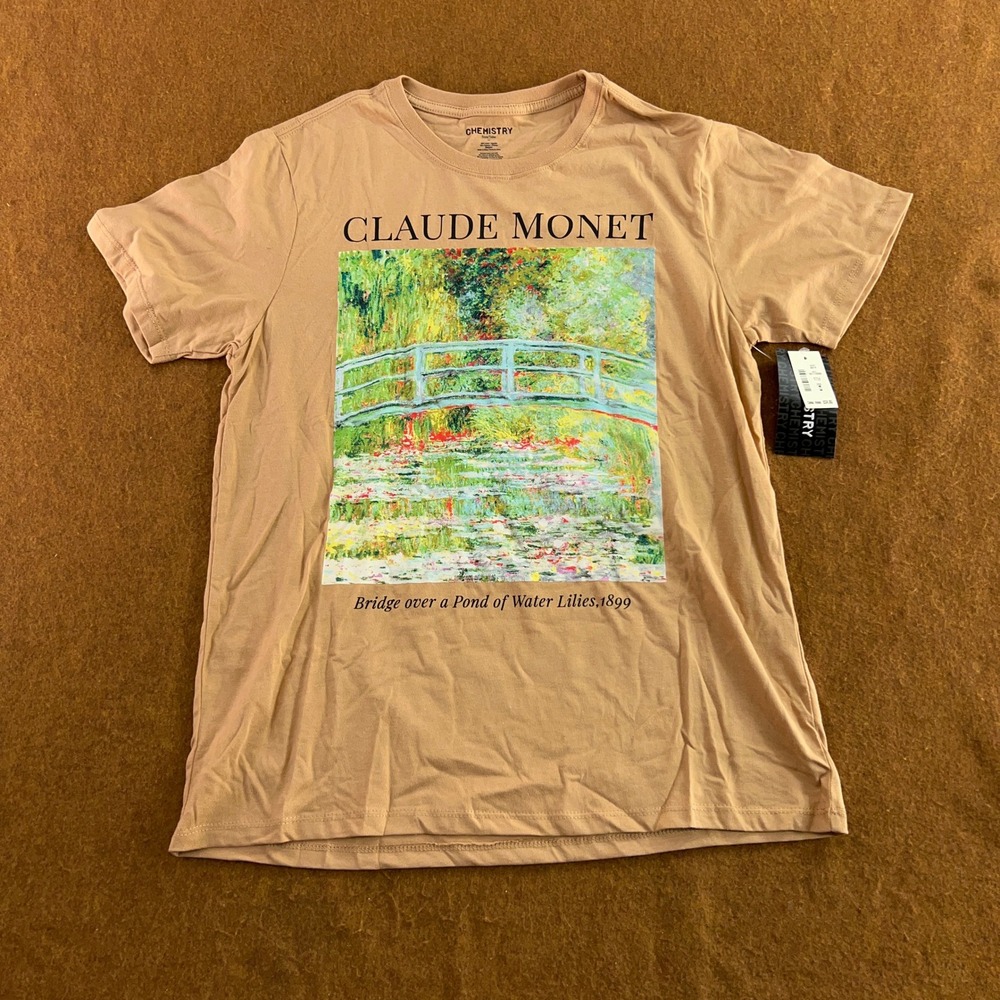 Chemistry Mens Medium Tan Claude Monet Art Graphic Short Sleeve T-Shirt NWT